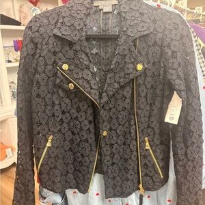Per Se Black Lace Jacket with Gold Zippers